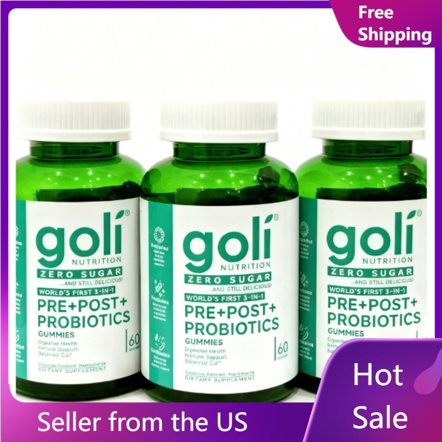 3 Pack Goli Zero Sugar 3-in-1 PRE+POST+Probiotics Gummies 60 Count++*/–