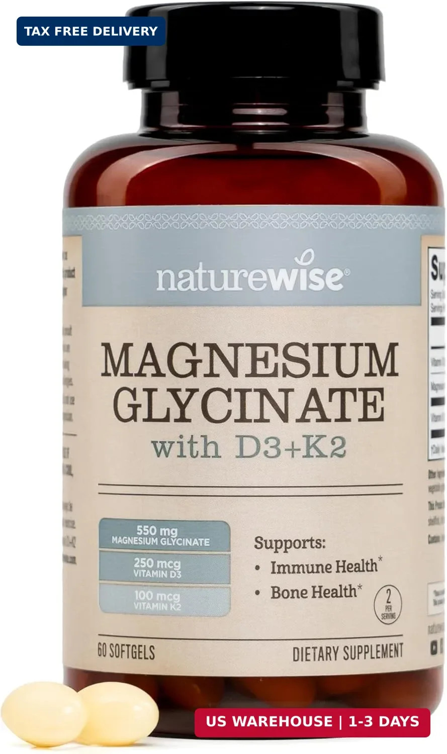 Magnesium Glycinate 550mg + High-Dose 10000 IU Vitamin D3 K2 100 mcg