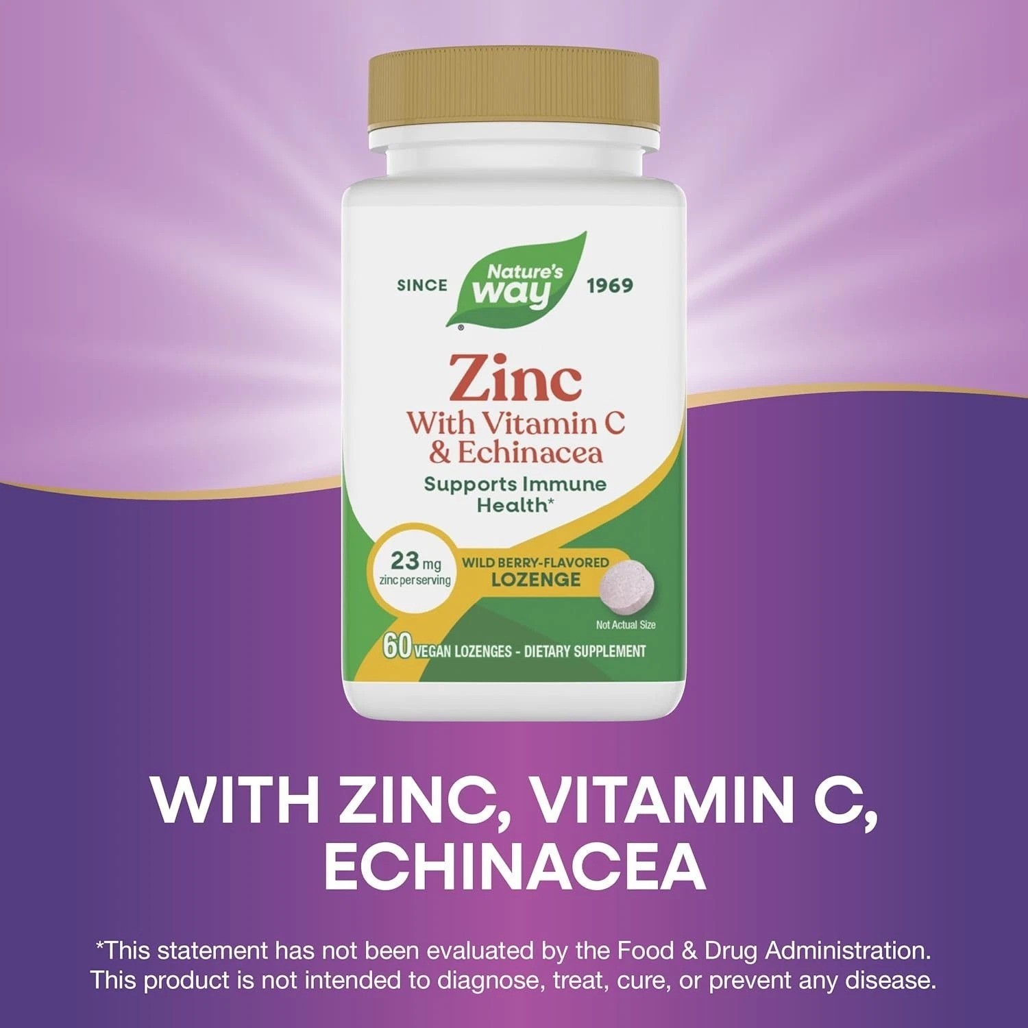 Immune Support Zinc Lozenges with Vitamin C & Echinacea – 60 Wild Berry Lozenges
