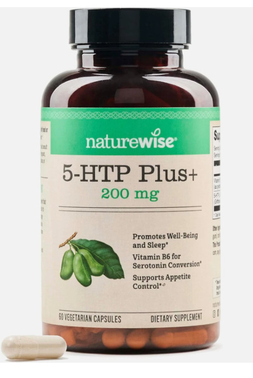NatureWise 5-HTP 200Mg, w/ Vitamin B6, Mood Support Supplement Natural Sleep Aid