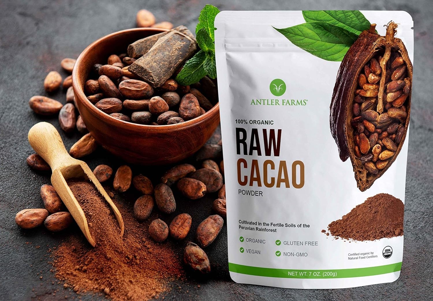 Organic Cacao Powder – 100% Pure, Vegan, Gluten Free, 40 Servings, 200g