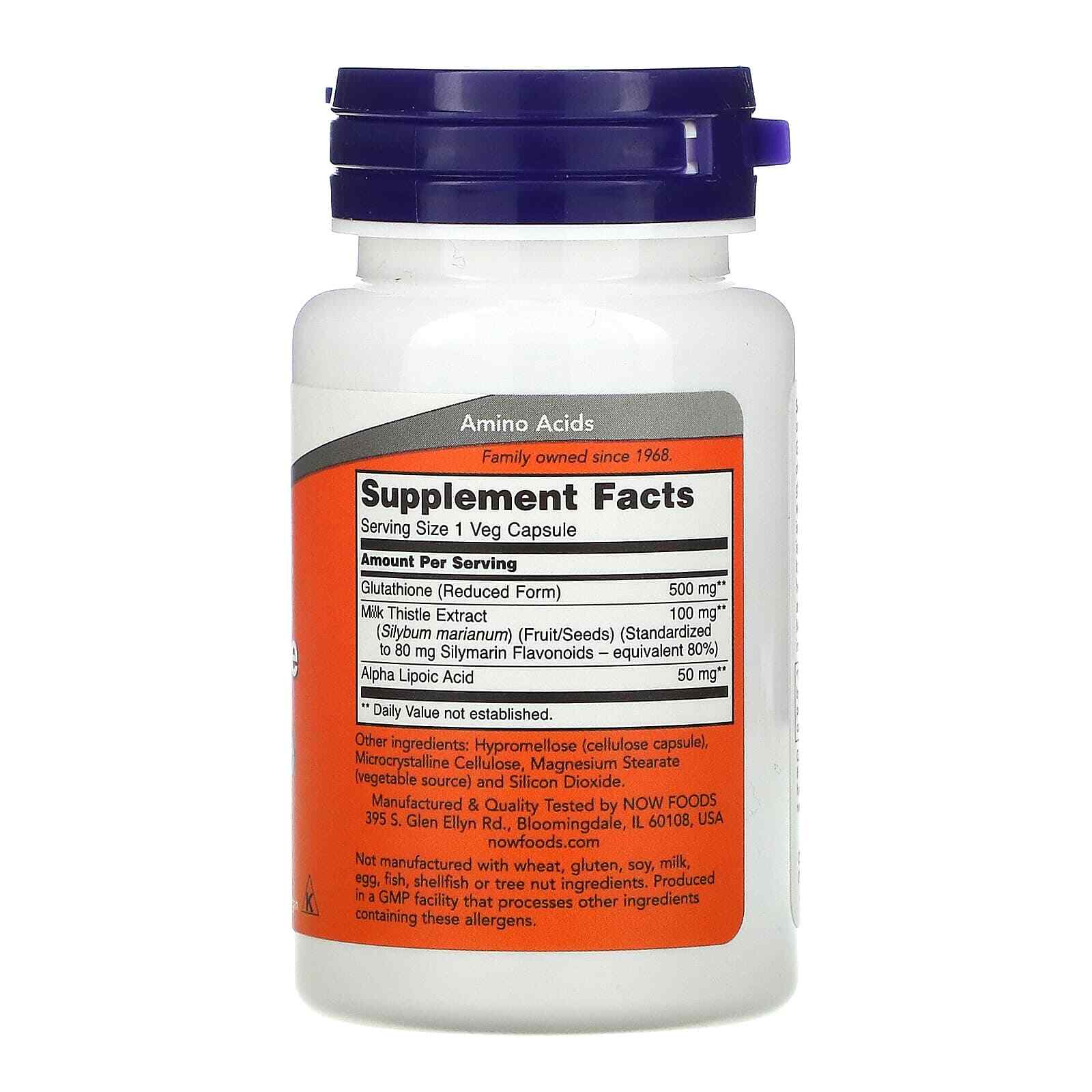 Now Foods GLUTATHIONE 500mg 30Caps L-Glutathione with Alpha Lipoc Acid Kosher