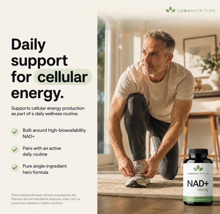 Luma Nutrition NAD+ Supplement 1000Mg, 60 Capsules Aging plus Energy Made in USA