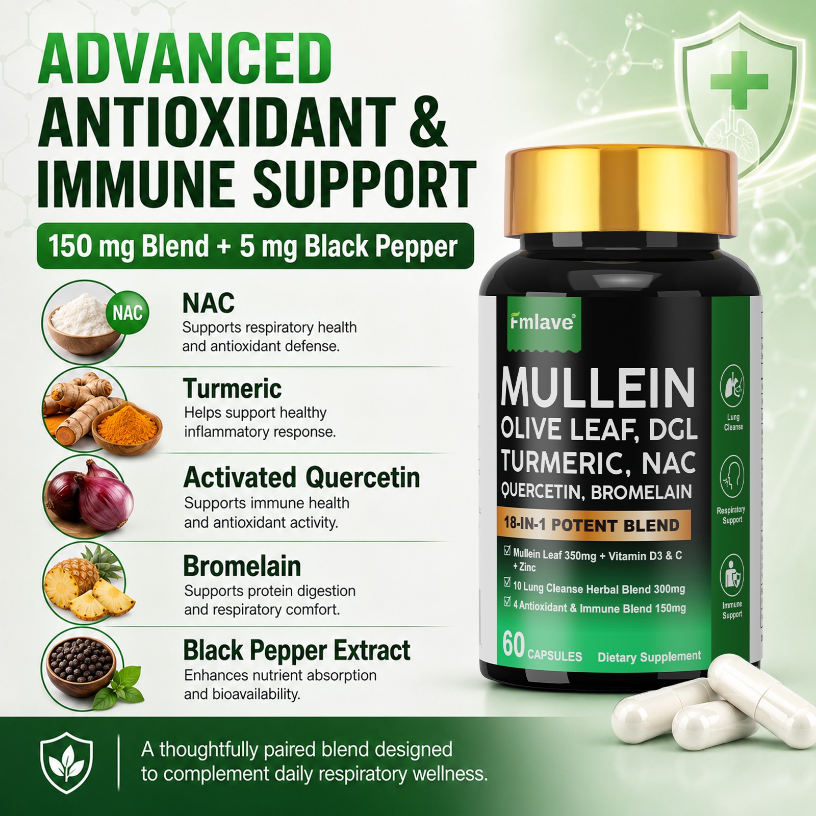 2pc Mullein Lung Cleanse Herbal Lung Detox & Cleanse for Respiratory Lung Health