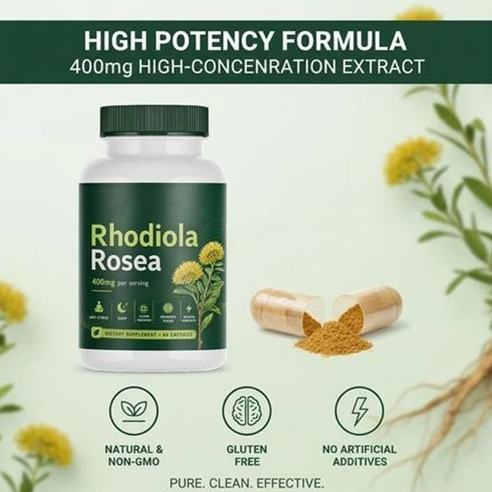 Soluma Rhodiola Rosea, 400mg Per Serving With Bioperine 60 Capsules 1 Set