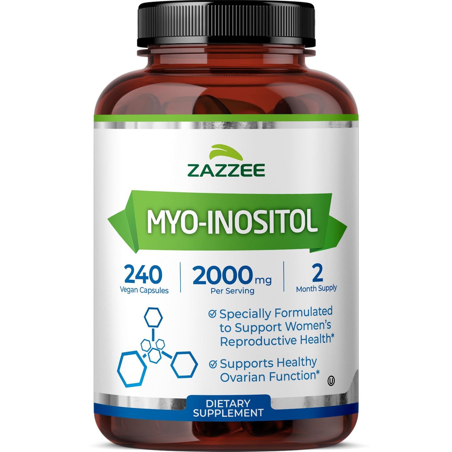 Zazzee Myo-Inositol Capsules, 2000 mg per Serving, 240 Vegan Capsules, Kosher