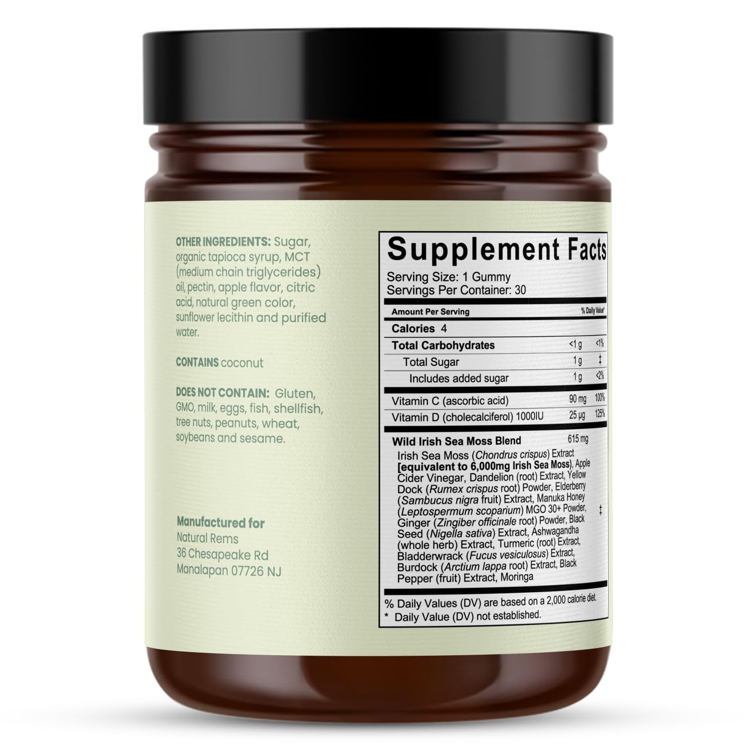 Natural Rems Sea Moss Gummies 16-in-1 – Ashwagandha Black Seed Oil Bladder Wrack