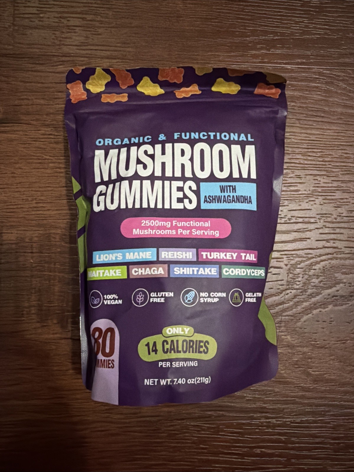 Mushroom Gummies w/ Ashwagandha 2500mg Premium – Vegan, Gluten-Free, 80 Ct ！