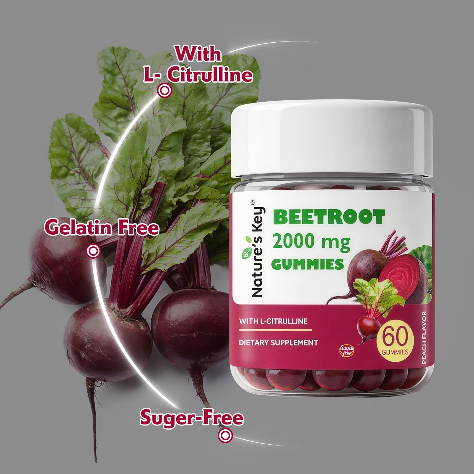Beet root 2000mg Gummies–for Blood Flow & Heart 60 Gummies