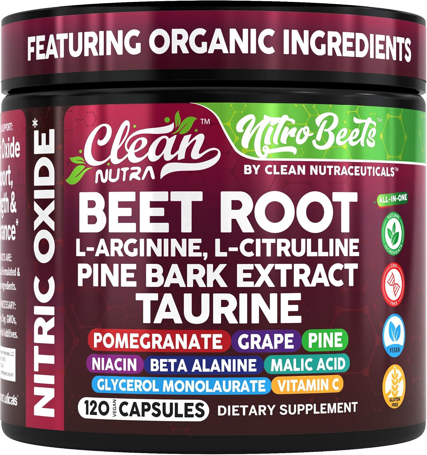 Clean Nutra Organic Beet Root Capsules L Arginine L Citrulline Pine Bark Nitric