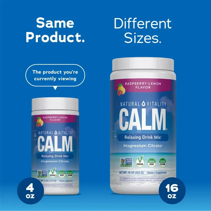 Natural Vitality CALM Raspberry Lemon Relaxing Magnesium Drink Mix 4oz28Servings