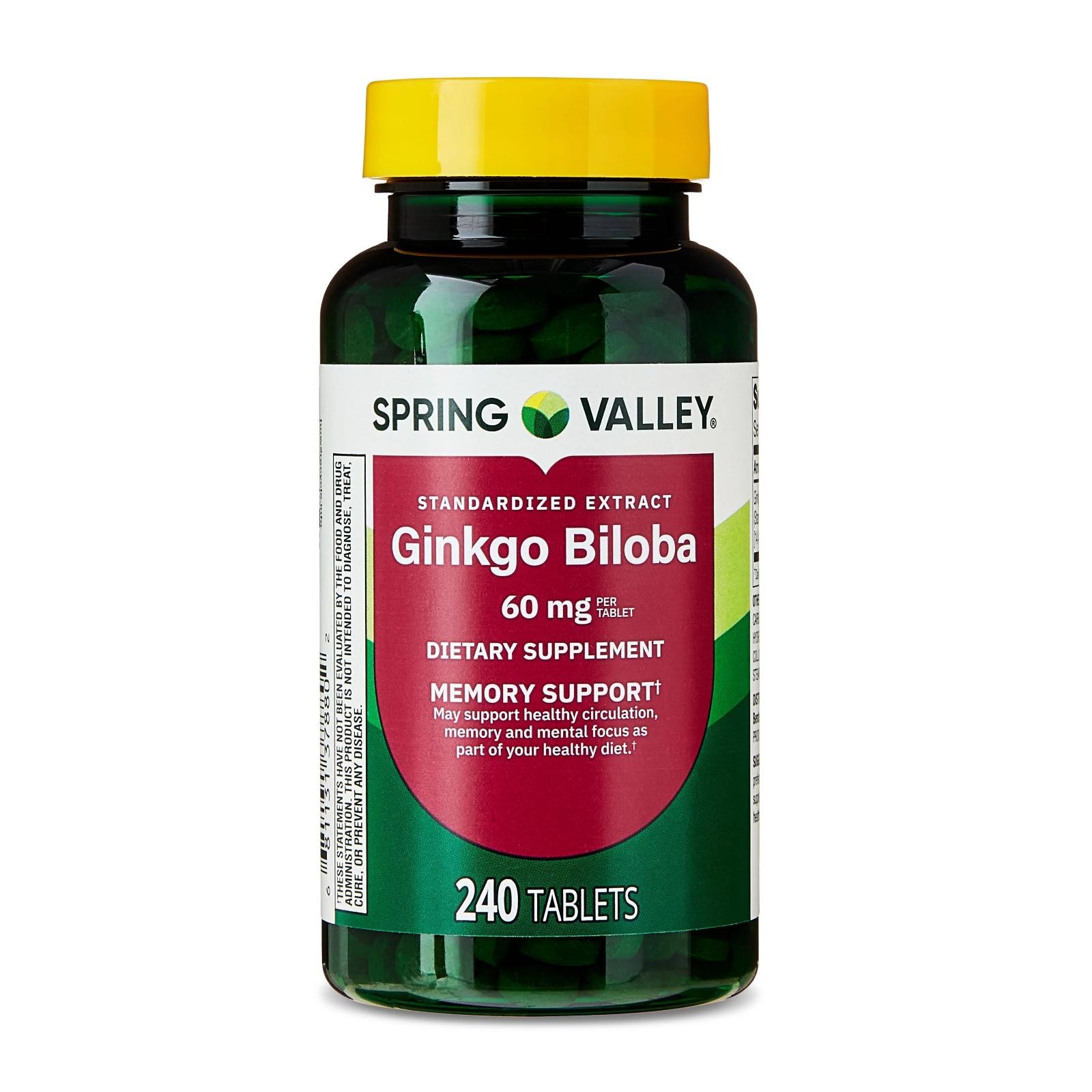 Spring Valley Ginkgo Biloba Extract 60 Mg Memory Support Non GMO, 240 Tabs