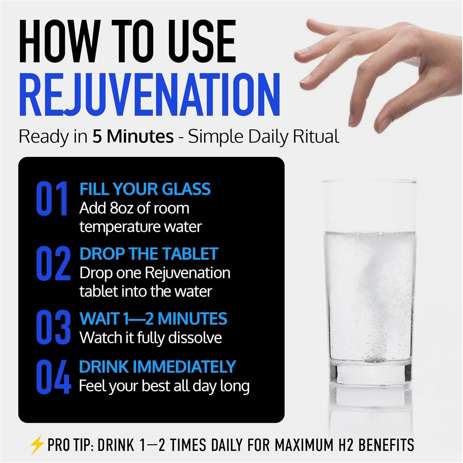 DRINK HRW Rejuvenation Molecular Hydrogen Water Tablets – Unflavored – 60 Count