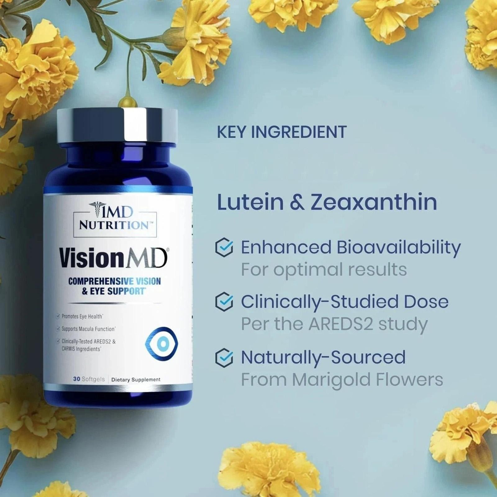 3X 1MD Nutrition Vision MD Eye Vitamin CARMIS – Eye Supplement – 30 Softgels
