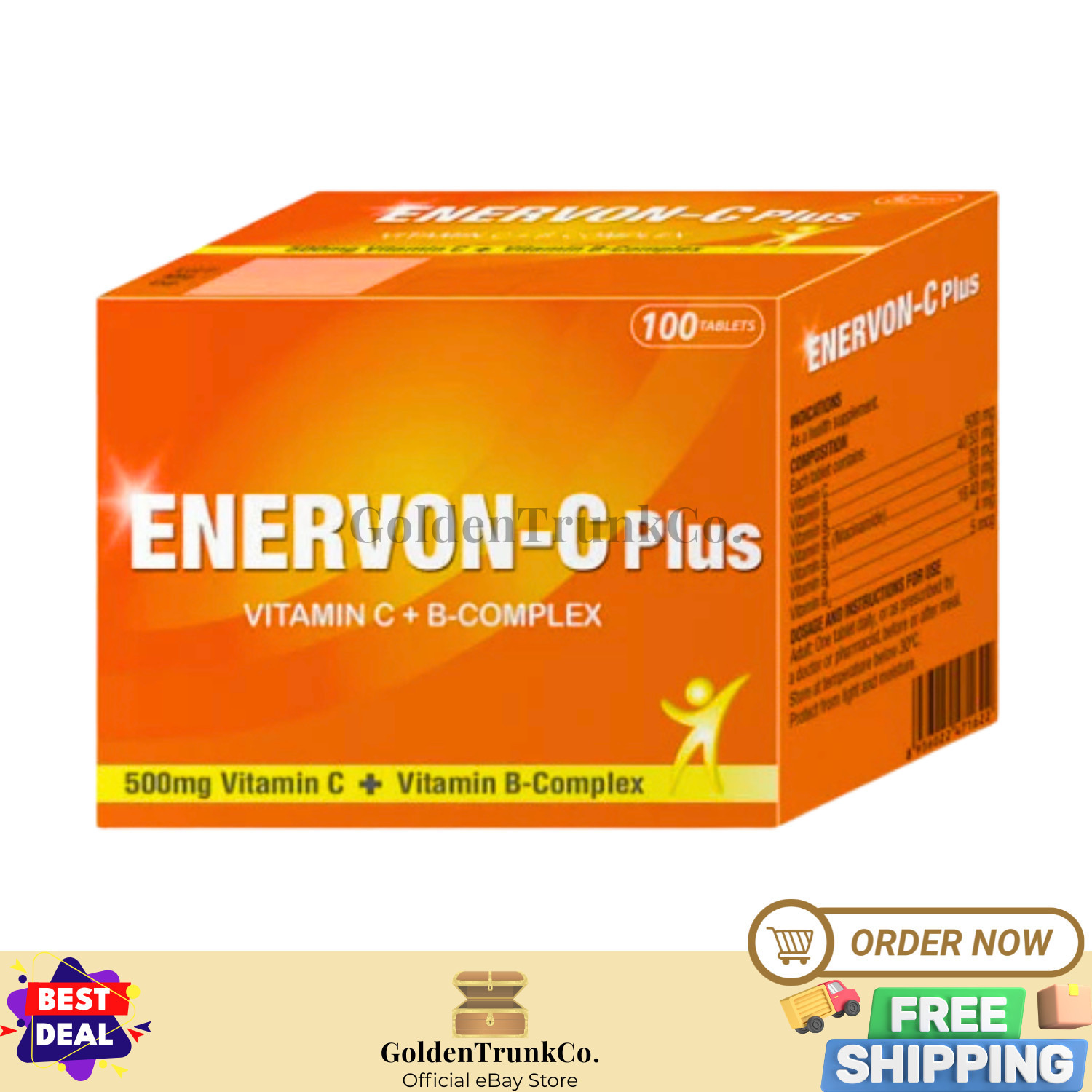 Enervon-C Vit C 500mg + Vit B-Complex (100’s) Increase Energy Immunity Authentic