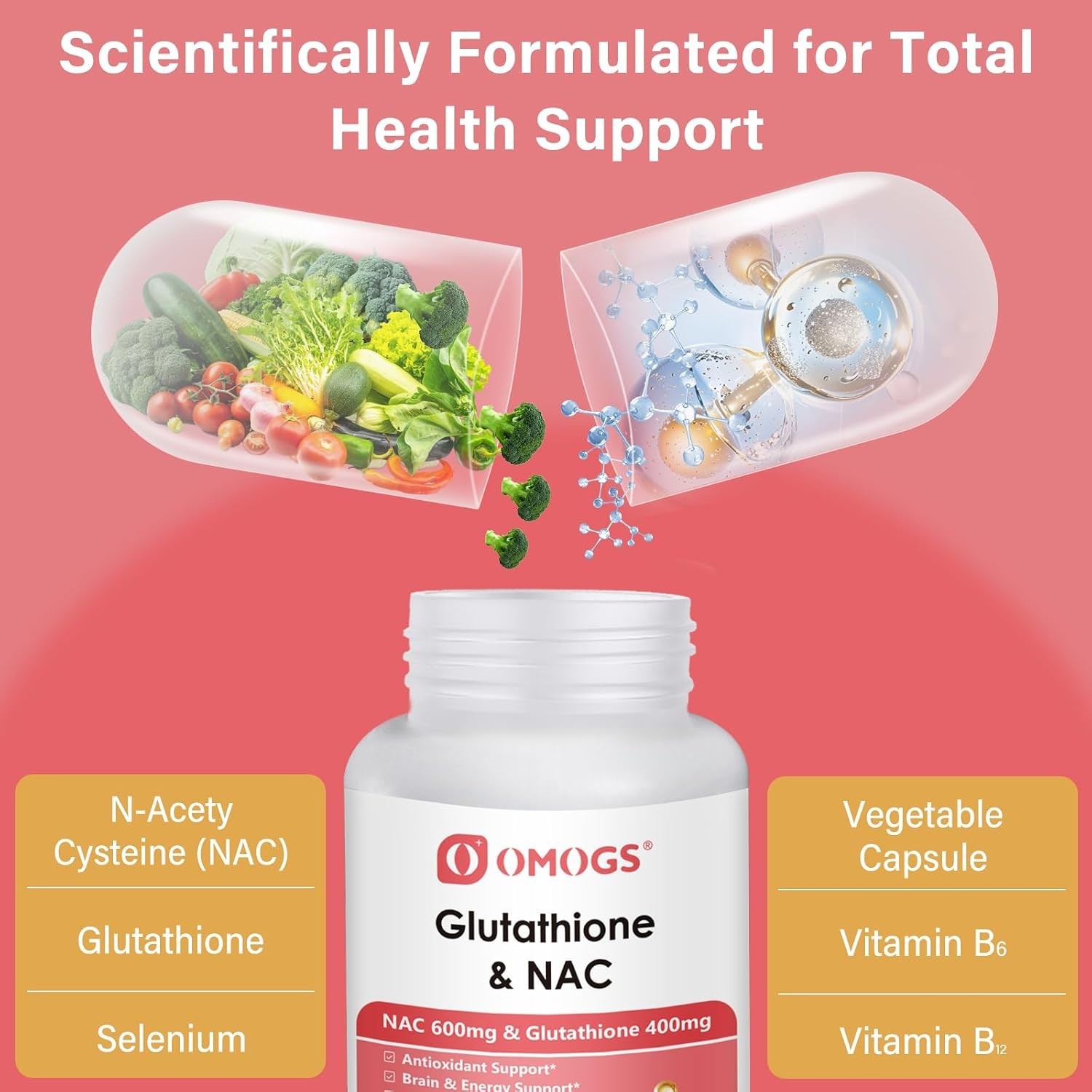 Enhanced Immunity & Energy with Glutathione & NAC – 90 Gluten-Free Veg Capsules