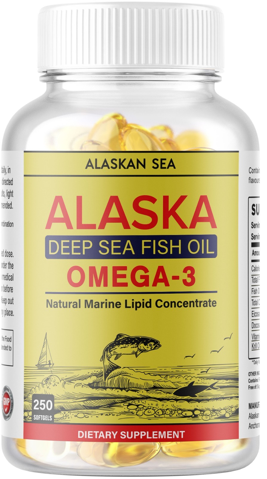 Omega 3 Fish Oil Alaskan Sea 3,600MG, 250 Softgels (125 Serv) 5x Strength USA