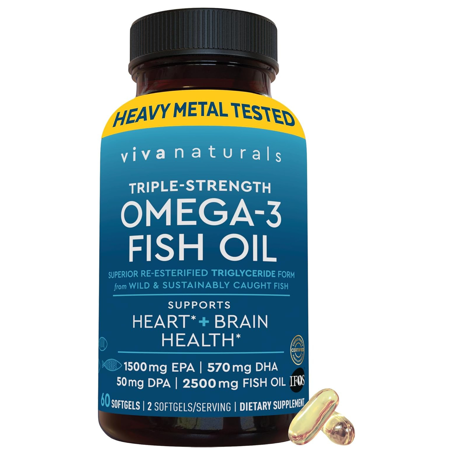 Viva Naturals Omega-3 Fish Oil, Triple Strength, 2500 mg, 60 Softgels – Re-Ester
