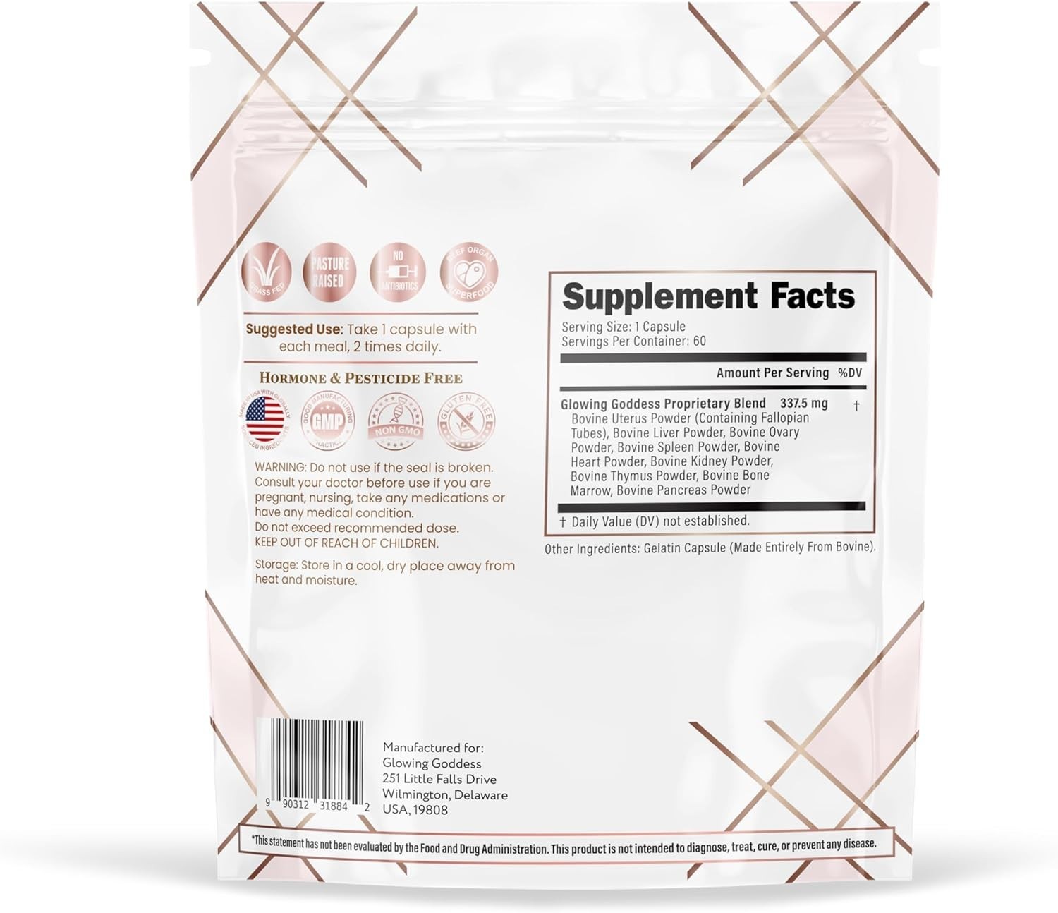 Glowing Goddess Female Beef Organ Supplement 60 Capsules – Grass Fed Superfood