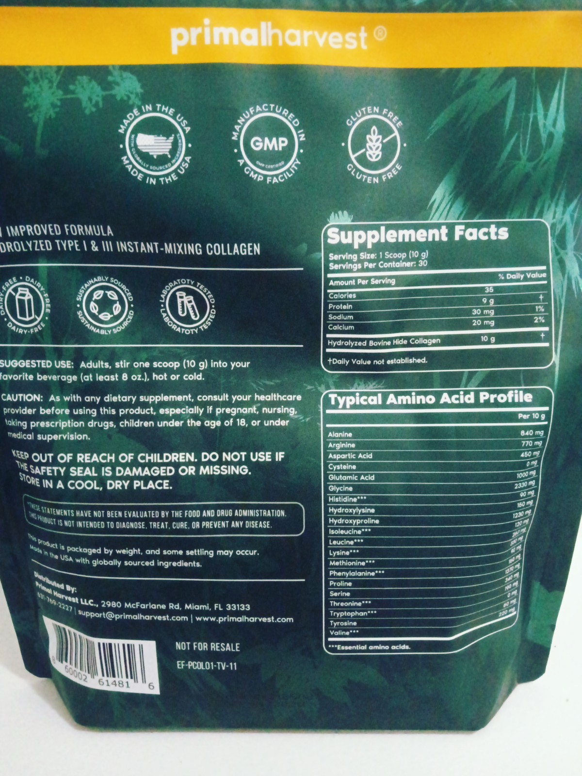 Primal Harvest Collagen Powder for Women or Men Primal Collagen Peptides usa f/s