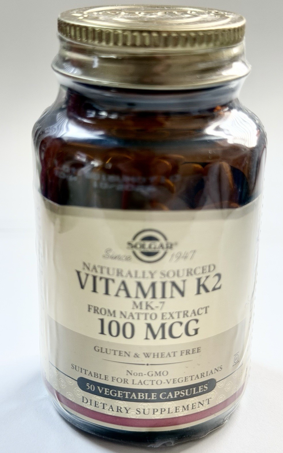 Solgar Vitamin K2 MK-7 100 mcg 50 Veg Capsules Gluten-Free Bone Health