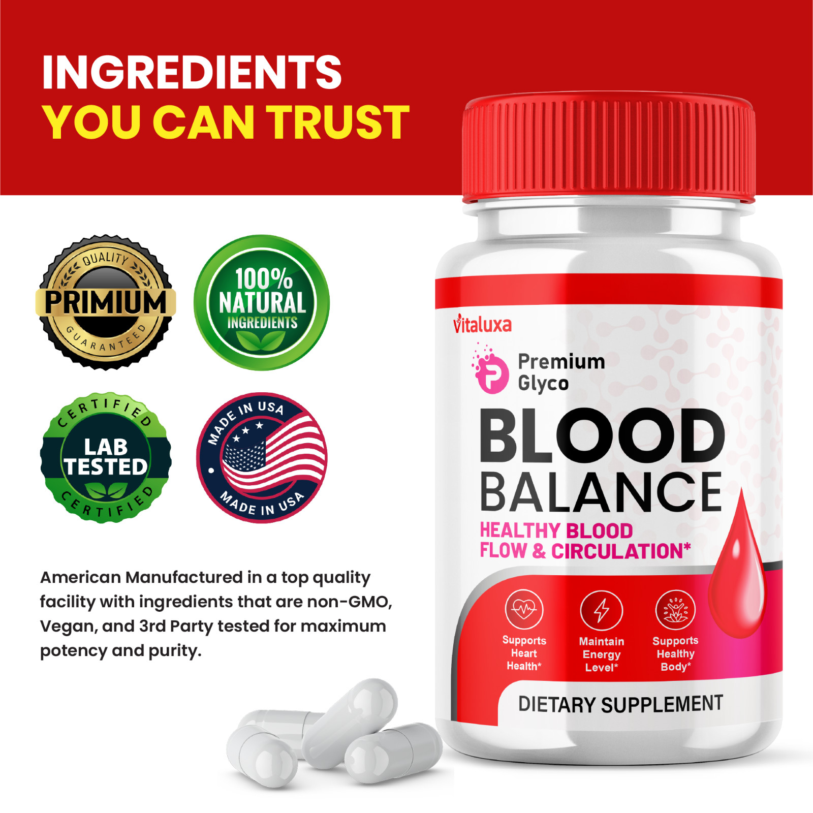 (5 Pack) Premium Glyco Capsules, Advanced Blood Support Formula (300 Capsules)