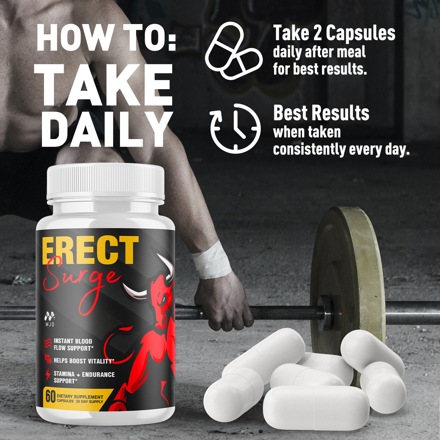 (1 Pack) Erect Surge Advanced Male Health Support Supplement ErectSurge 60 Caps
