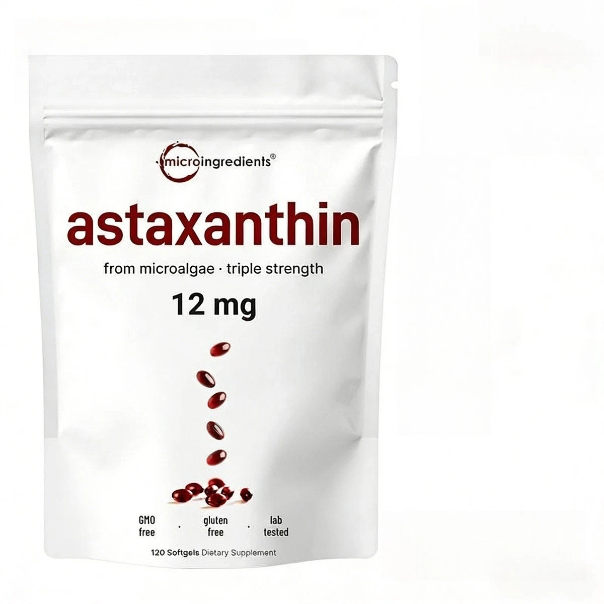 Micro Ingredients Astaxanthin 12mg Softgels, 120ct, Natural Antioxidant