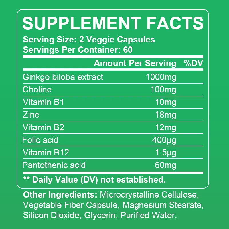 Ginkgo Biloba Extract 1000 mg, 120 Caps – Gluten Free & Non-GMO