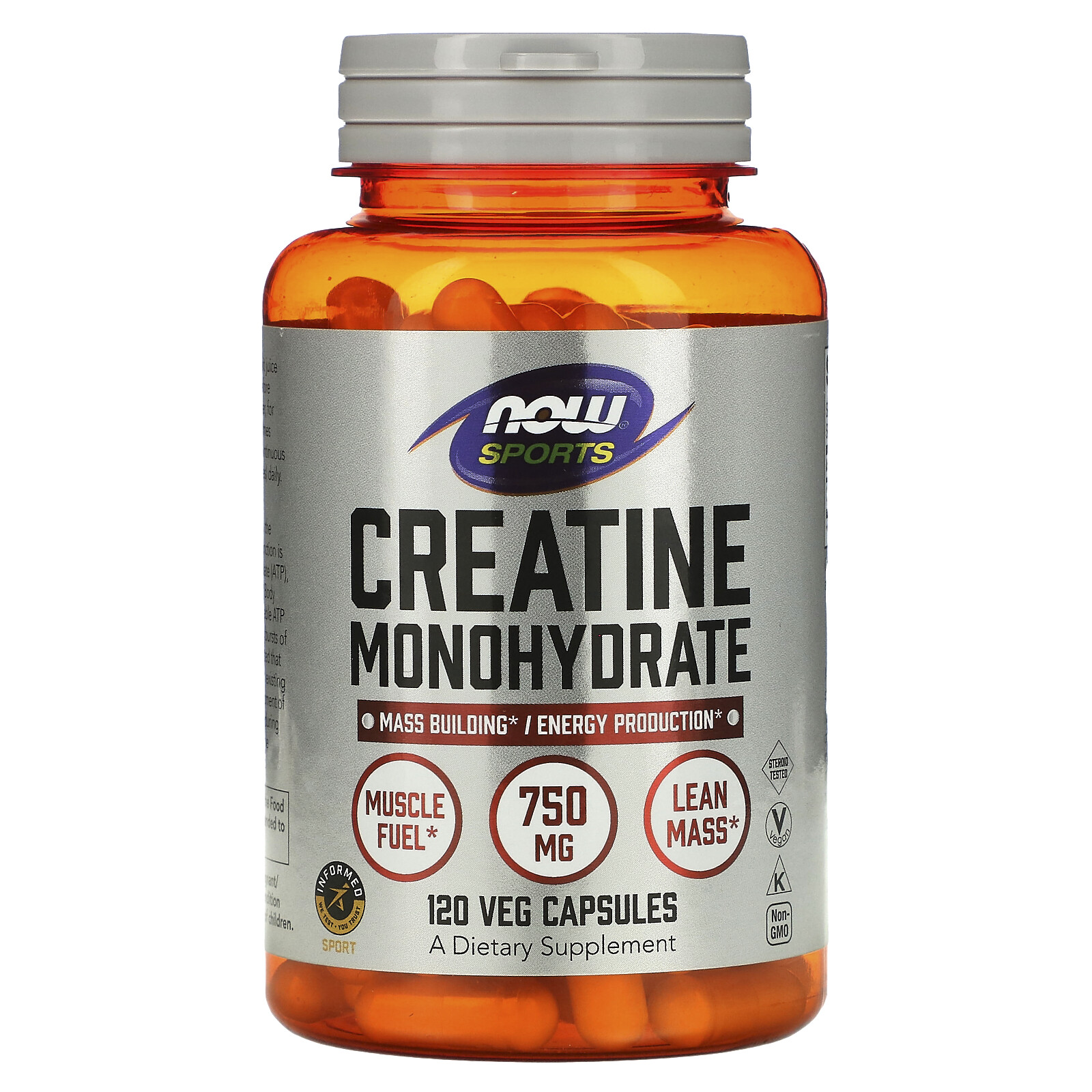 Now Foods Sports Creatine Monohydrate 750 mg 120 Capsules GMP Quality Assured