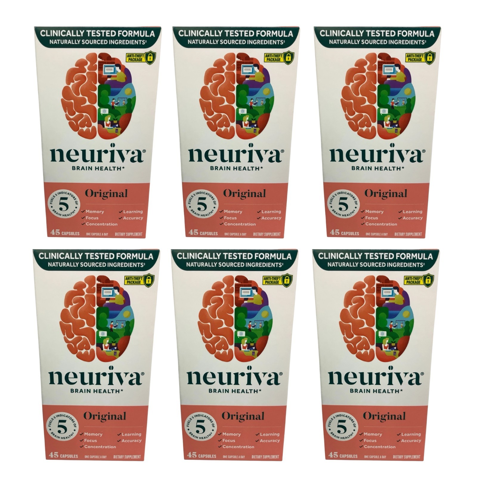 Neuriva Original 45 Capsules Brain Health Focus Supplement Lot of 6 EXP 10/26