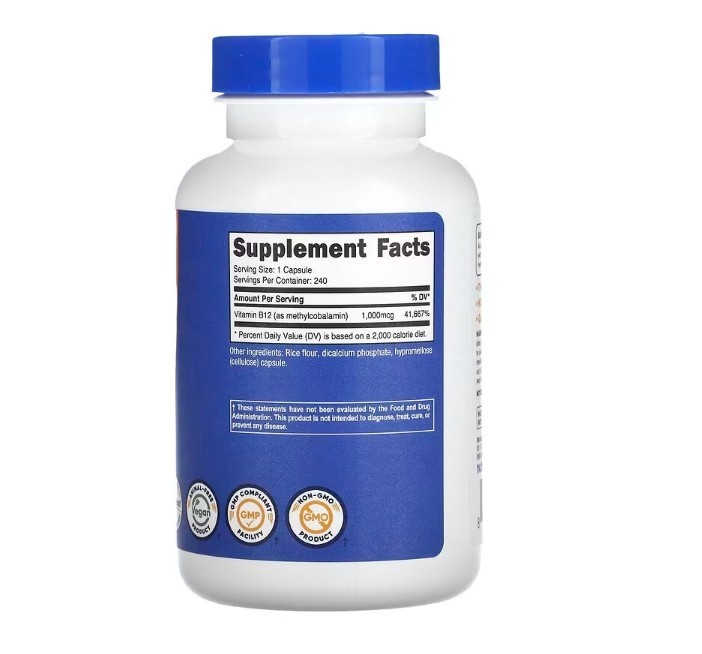 Nutricost Methylcobalamin Vitamin B12, 1,000 mcg, 240 capsules