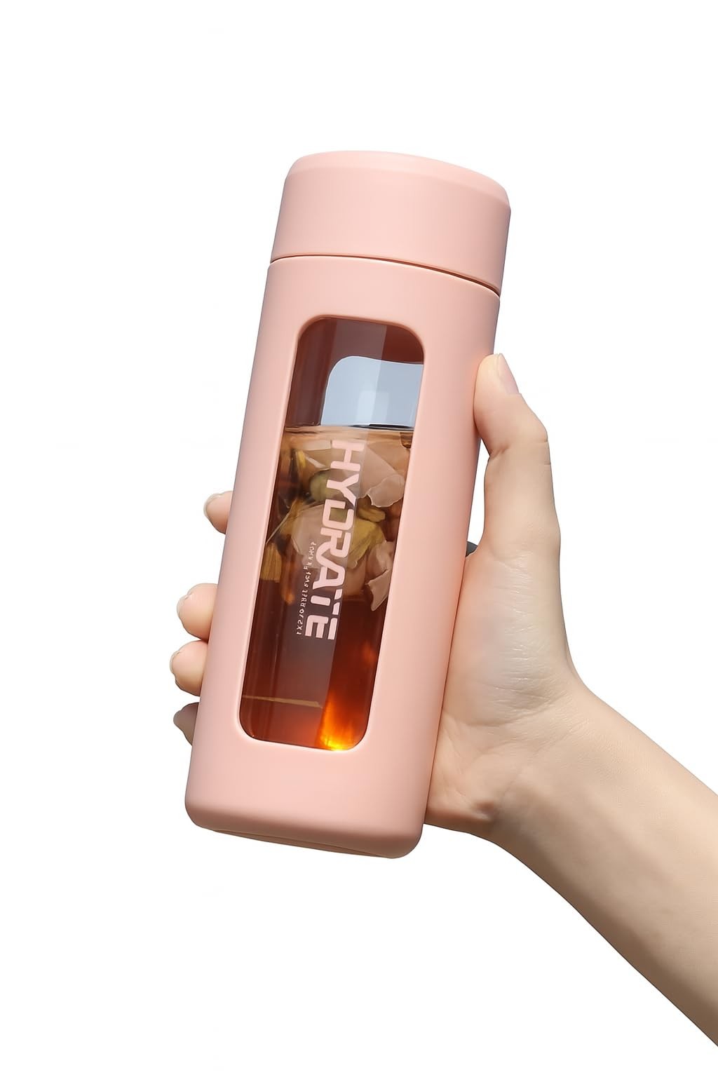 Glass Water Bottle with Sleeve – BPA-Free, 16oz 15.6 Ounces, Blush Pink