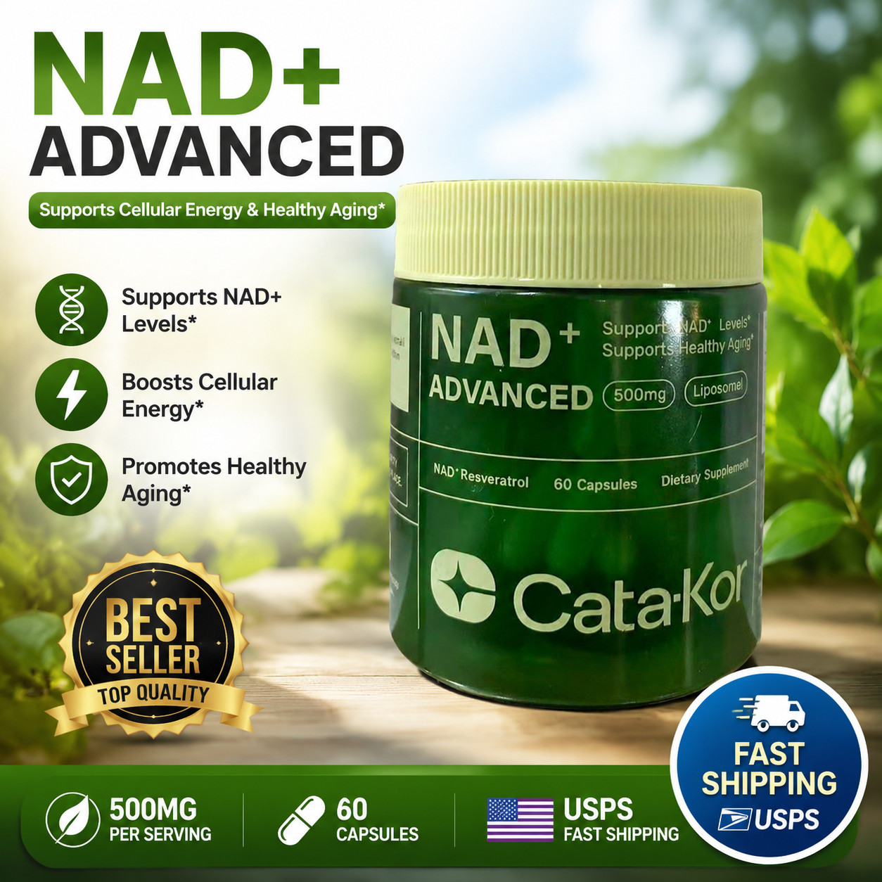 NAD+ 500mg 1pc Supplement for Anti-Aging EnergyFocus Nicotinamide 60Ct