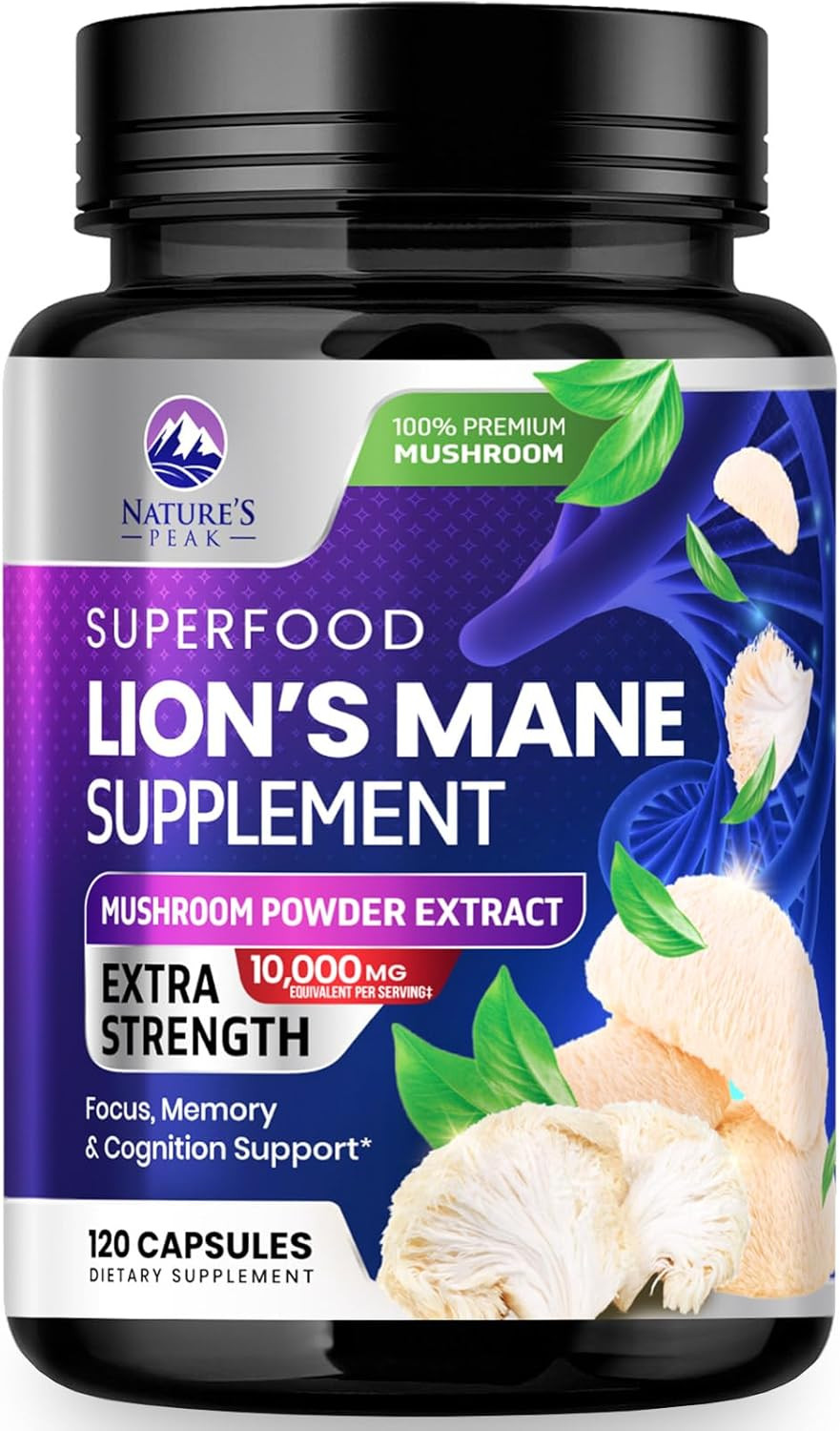 Lions Mane Supplement Mushroom Capsules 10,000Mg, Premium Lion’S Mane Supplement