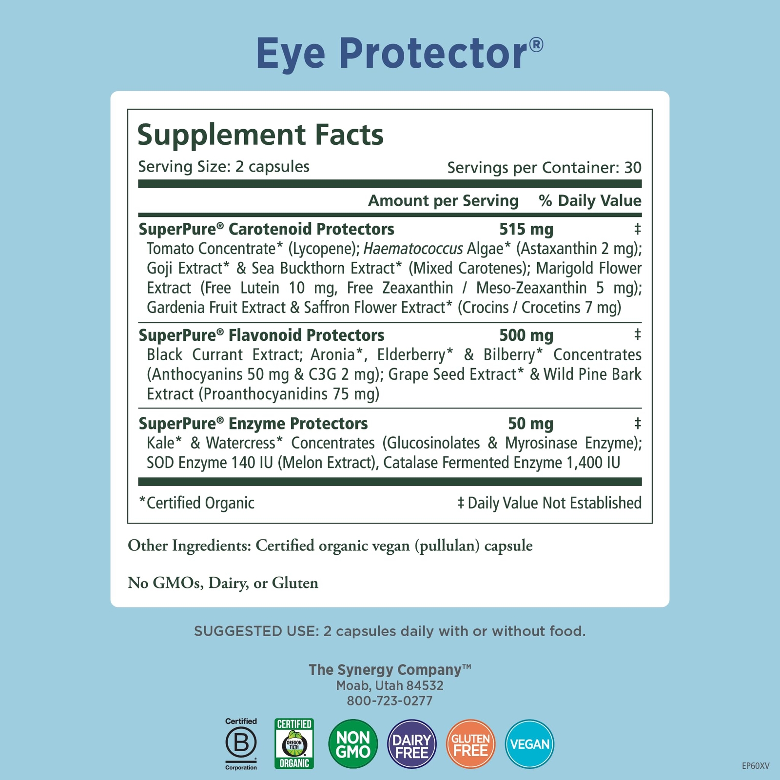 EYE SUPPLEMENT Protector Astaxanthin Lutein Zeaxanthin 60ct PURE SYNERGY
