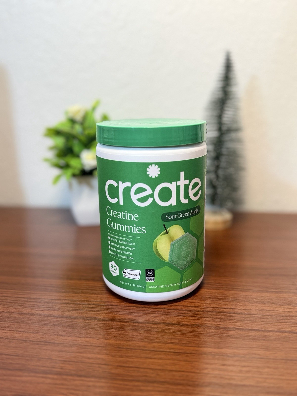 Create Creatine Gummies Sour Green Apple 90 Ct Creapure NSF Certified Sport