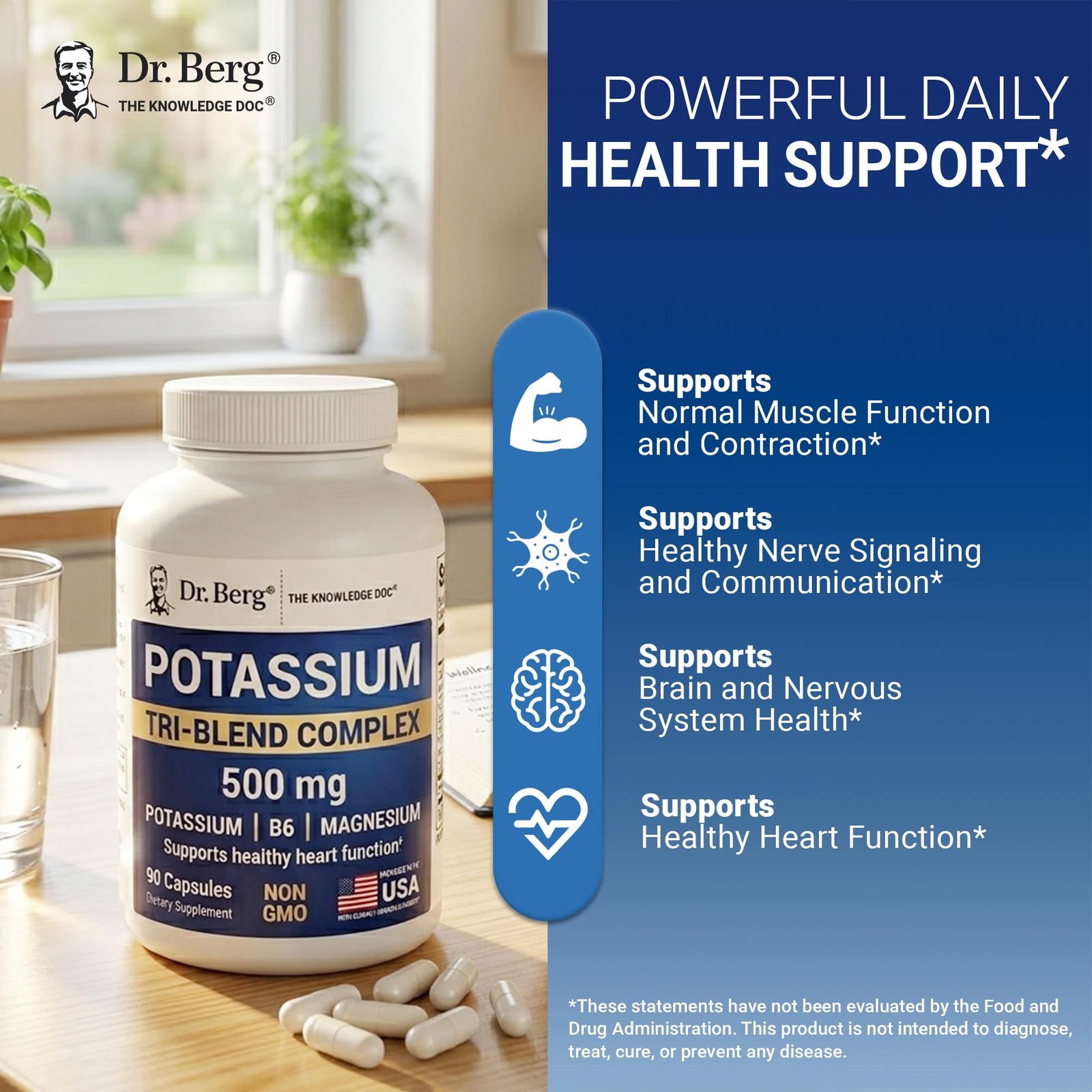 Dr. Berg Potassium Tri-Blend Complex – 500 mg 90 Count (Pack of 1)