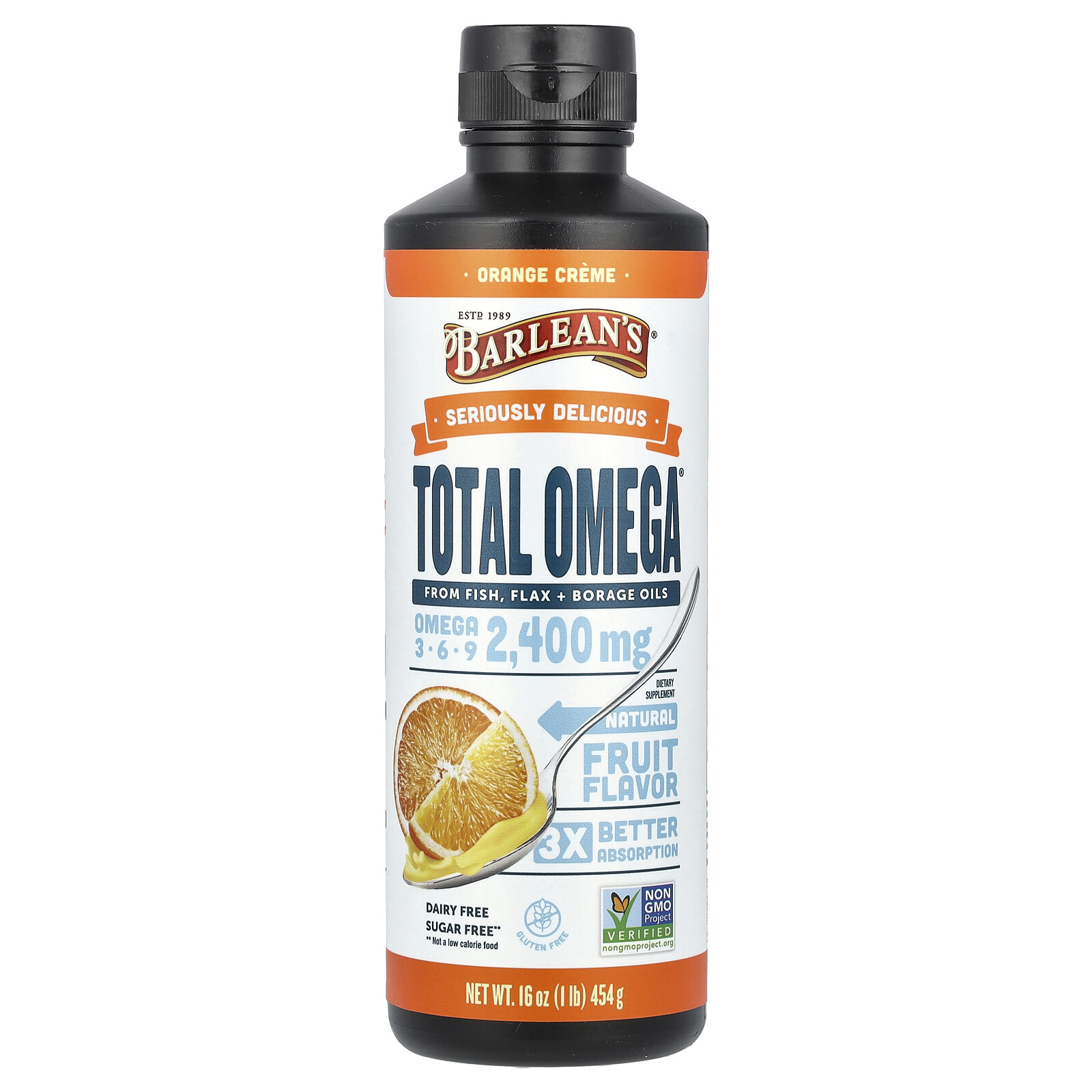 Total Omega, Orange Creme, 2,400 mg, 16 oz (454 g)