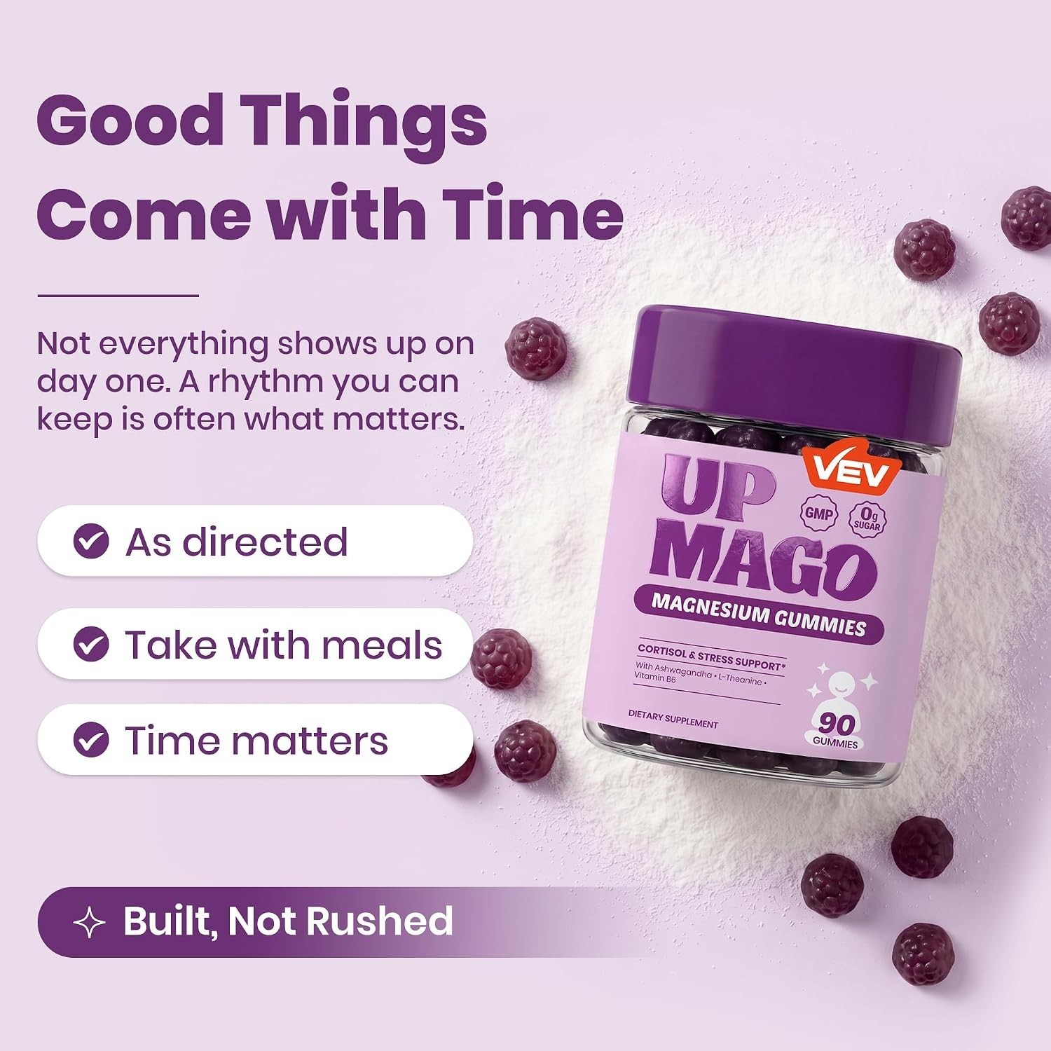 VEV UPMAGO BISGLYCINATE MAGNESIUM GUMMIES 4 IN 1 FORMULA WITH ASHWAGANDHA & B6
