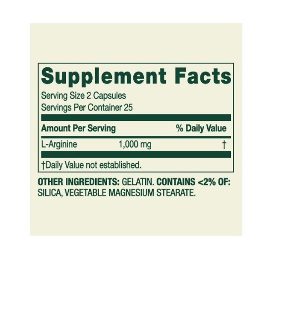 Spring Valley L-Arginine Amino Acid Supplement 1,000 mg per Serving 50 Count