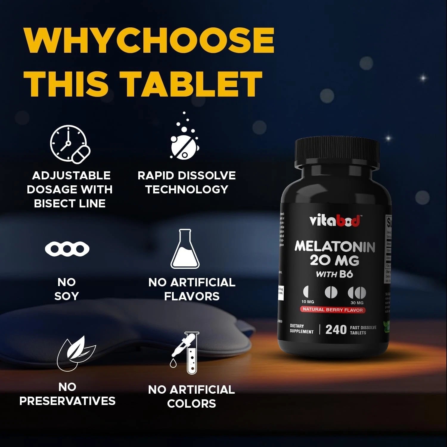 Relaxial Melatonin 20mg | High Potency Sleep Support | 240 Fast Dissolve Tablets
