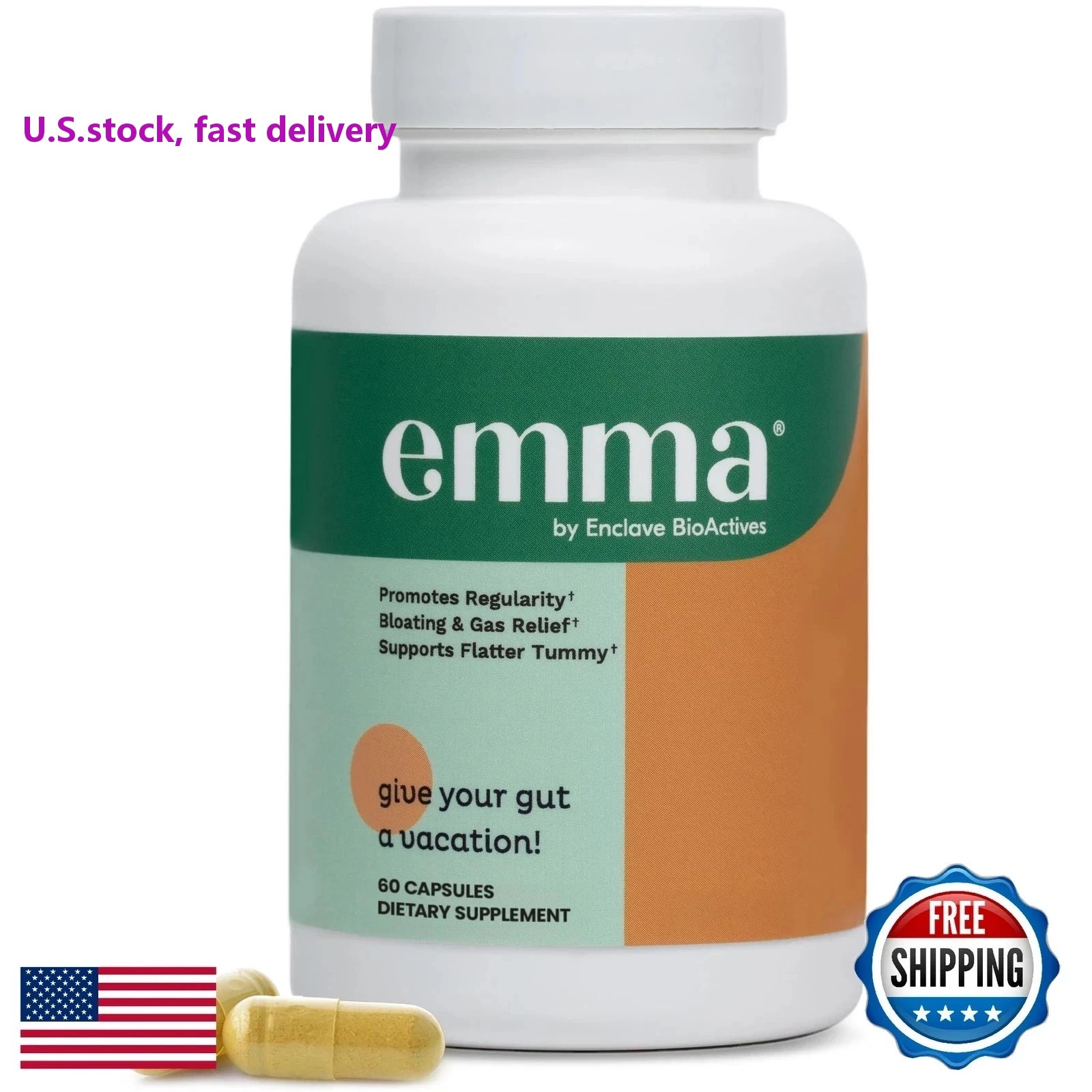 Emma Gut Health Supplement 60 Capsules for Bloating Relief & Leaky Gut ++