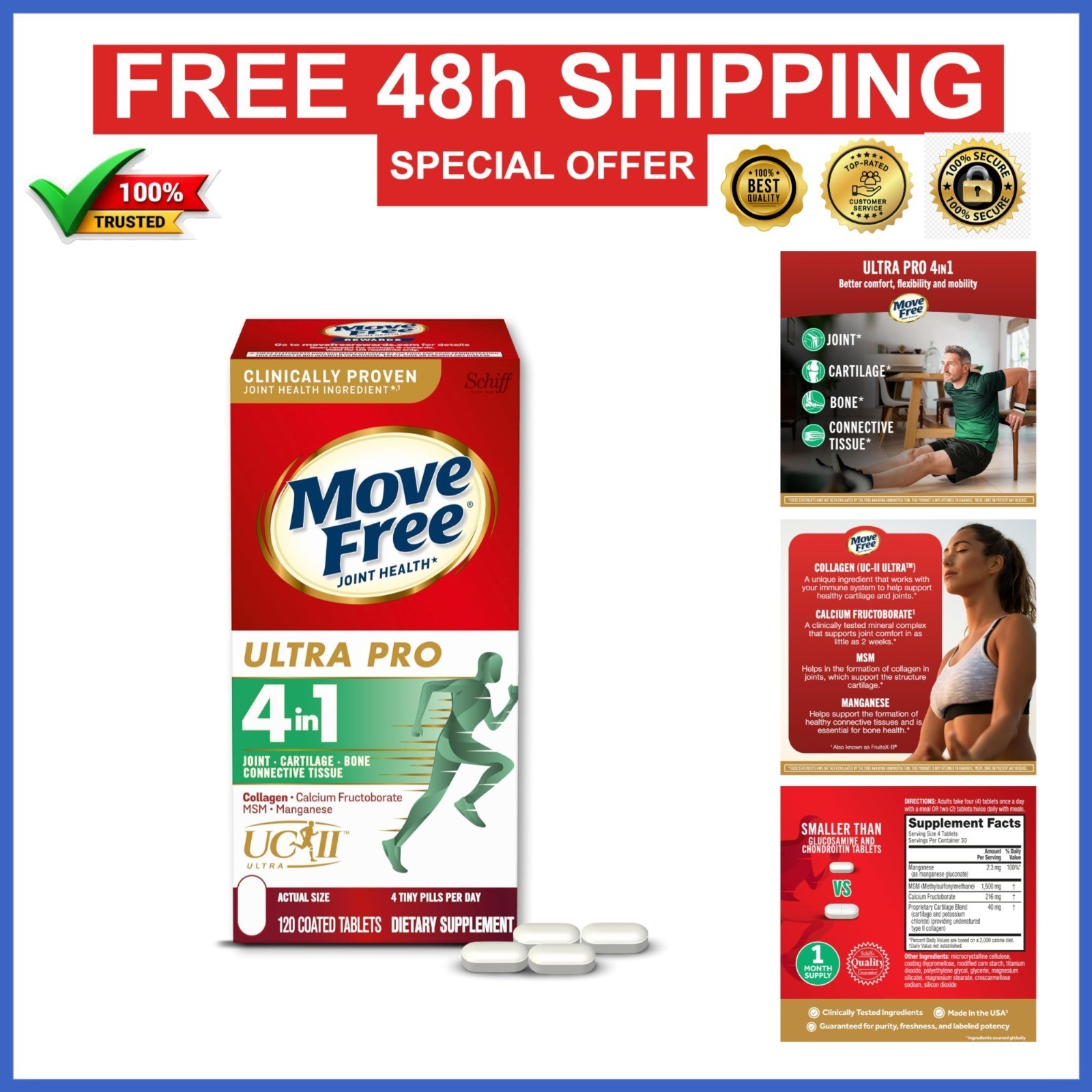 Move Free Ultra Pro Joint Support – Type 2 Collagen & MSM – 120 Tablets