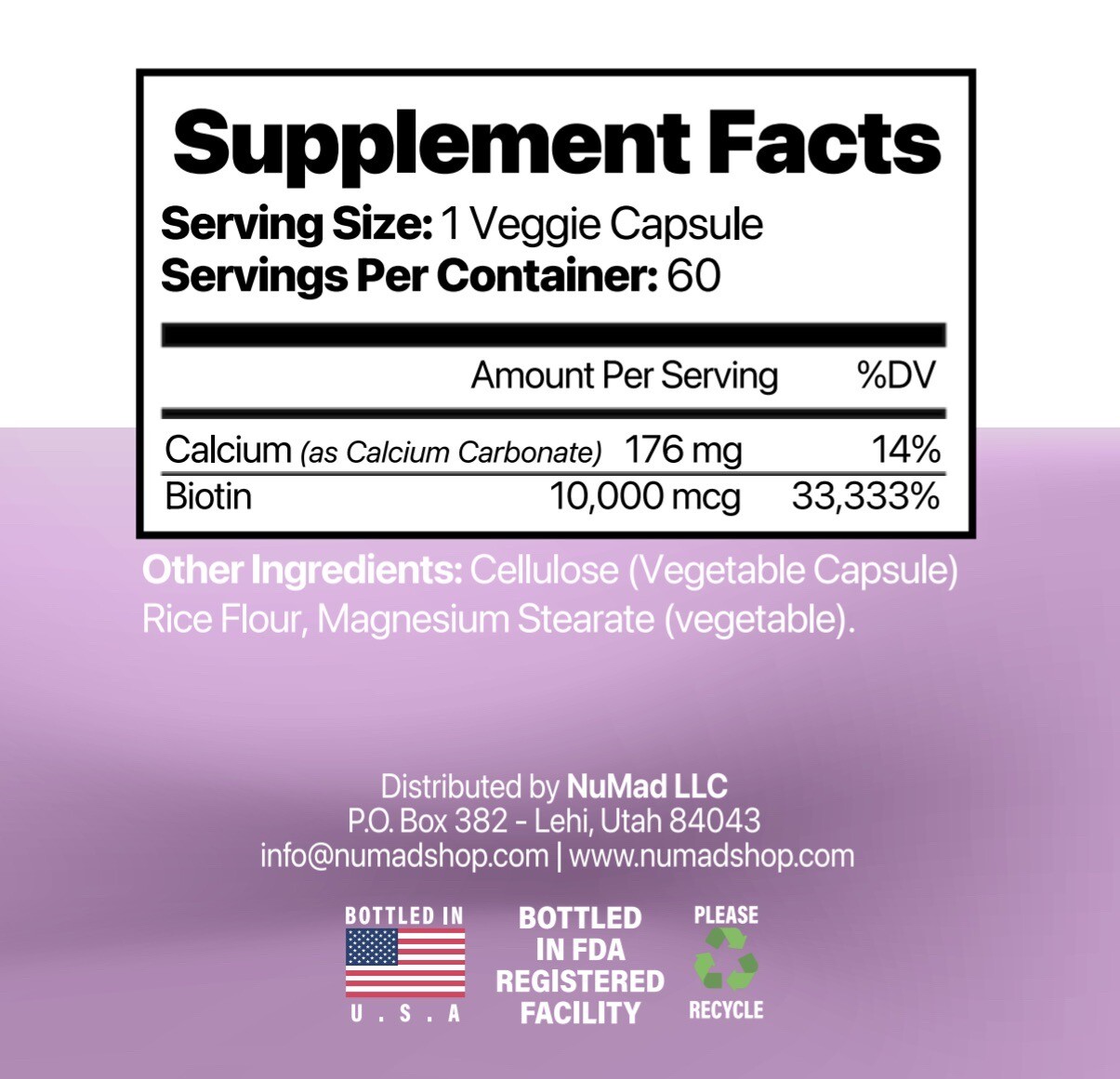 NUMAD Biotin 10.000mcg vitamin B7, 60 Capsules, Best for Nails, Hair, Skin