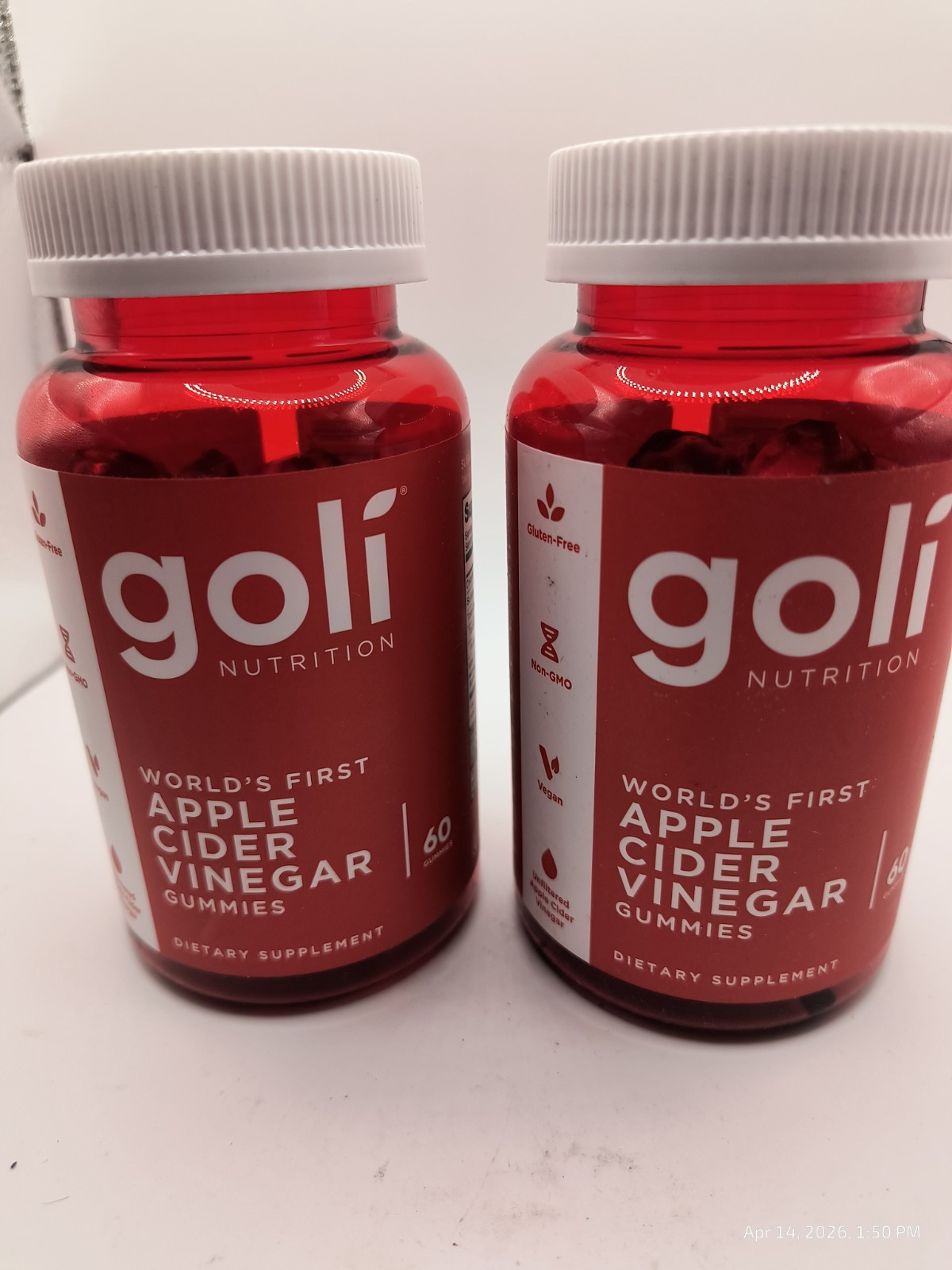 Goli Nutrition Apple Cider Vinegar Gummies 60 Count Two Bottles Exp 2027+