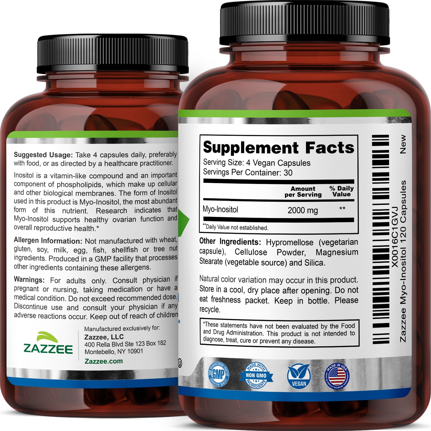 Myo-Inositol for PCOS 120 Veggie Capsules 2000 mg Fertility Treatment Non-GMO
