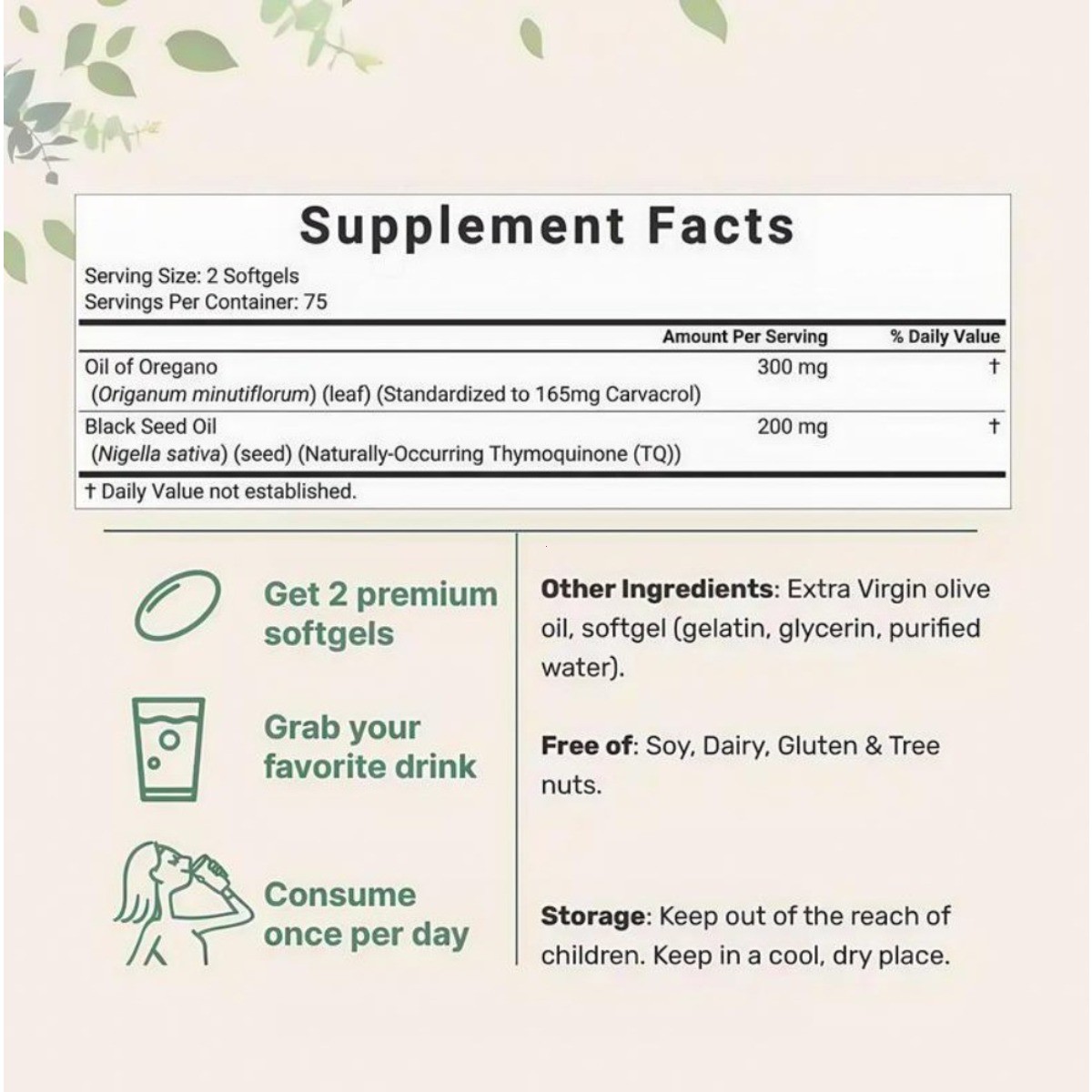 2 in 1 Oil of Oregano & Black Seed Softgels Count with Carvacrol,Immune Supports