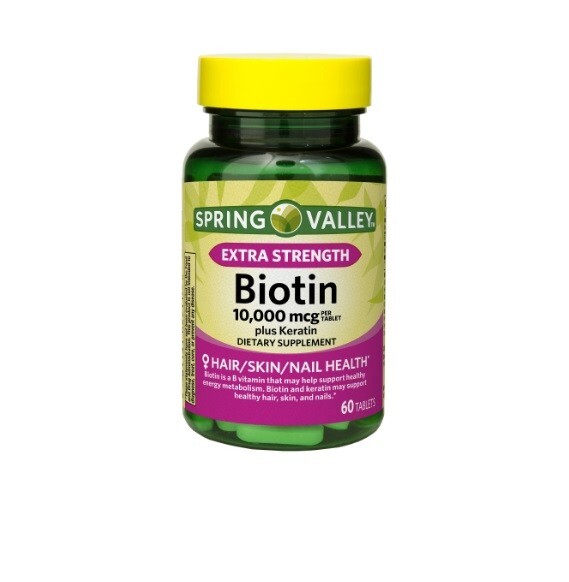Spring Valley Extra Strength Biotin Plus Keratin Tablets 10,000 Mcg 60 Count