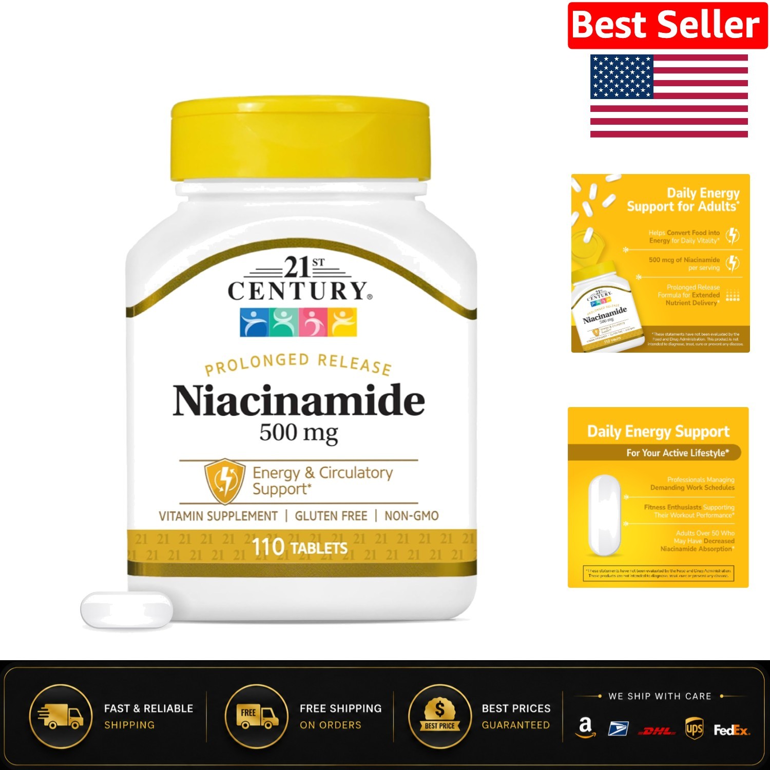 Niacinamide 500 mg Prolonged Release Tablets – Pure Formula, 110 Count
